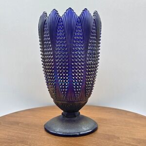 Vintage Imperial Glass Aurora Jewels Cobalt Blue Carnival Vase - IG‎ Marked